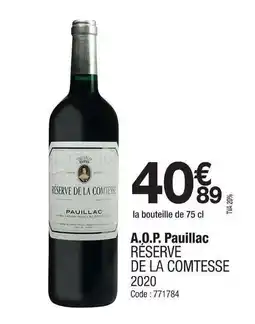 Promocash RÉSERVE DE LA COMTESSE A.O.P. Pauillac offre