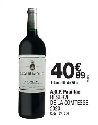 Promocash RÉSERVE DE LA COMTESSE A.O.P. Pauillac offre