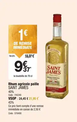 Promocash SAINT JAMES Rhum agricole paille offre