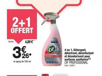 Promocash CIF PROFESSIONNEL 4 en 1, Détergent, détartrant, désinfectant et désodorisant pour surfaces sanitaires offre