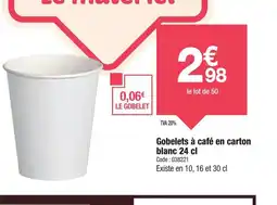 Promocash Gobelets à café en carton blanc offre