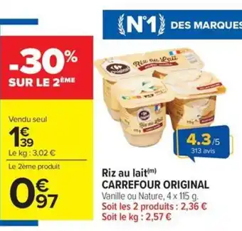 Carrefour Market CARREFOUR ORIGINAL Riz au lait offre
