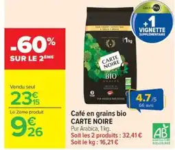 Carrefour Market CARTE NOIRE Café en grains bio offre
