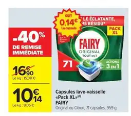 Carrefour Market FAIRY Capsules lave-vaisselle offre