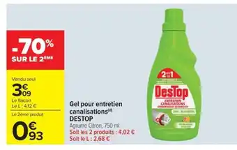 Carrefour Market DESTOP Gel pour entretien canalisations offre