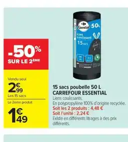 Carrefour Market CARREFOUR ESSENTIAL 15 sacs poubelle offre