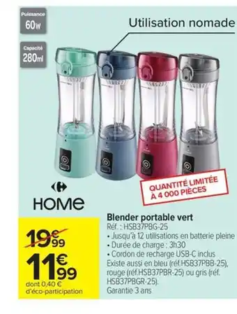 Carrefour Market Blender portable vert offre