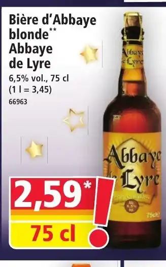 Norma Bière d'Abbaye blonde Abbaye de Lyre offre