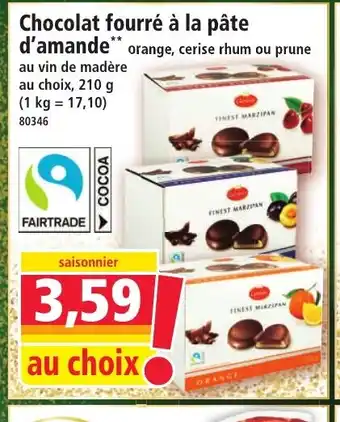 Norma Chocolat fourré à la pâte d'amande offre