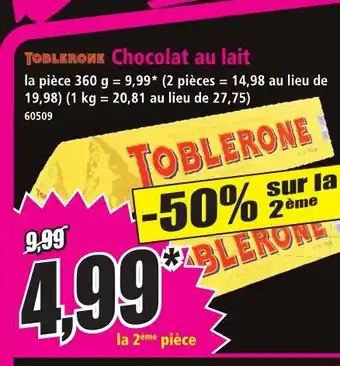 Norma TOBLERONE Chocolat au lait offre