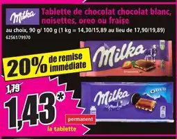 Norma MILKA Tablette de chocolat chocolat blanc, noisettes, oreo ou fraise offre