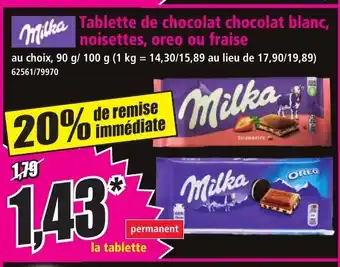 Norma MILKA Tablette de chocolat chocolat blanc, noisettes, oreo ou fraise offre