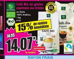 Norma BIO SONNE Café Bio en grains espresso ou crema offre