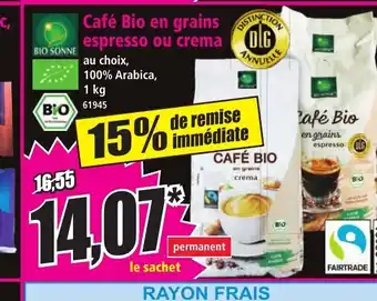 Norma BIO SONNE Café Bio en grains espresso ou crema offre