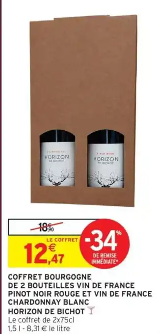 Intermarché Coffret bourgogne de 2 bouteilles vin de france pinot noir rouge et vin de france chardonnay blanc horizon de bichot offre