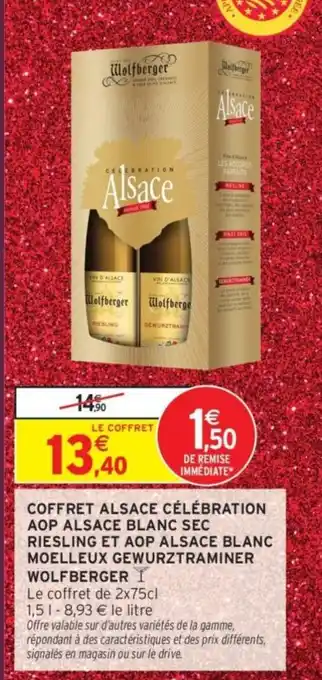 Intermarché Coffret alsace célébration aop alsace blanc sec riesling et aop alsace blanc moelleux gewurztraminer wolfberger offre