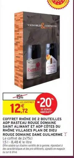 Intermarché Coffret rhône de 2 bouteilles aop rasteau rouge domaine saint alimant et aop côtes du rhône villages plan de dieu rouge domai offre