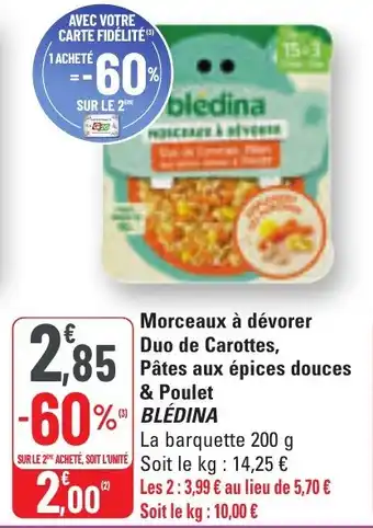 G20 Morceaux à dévorer duo de carottes pâtes aux épices douces poulet bledina offre