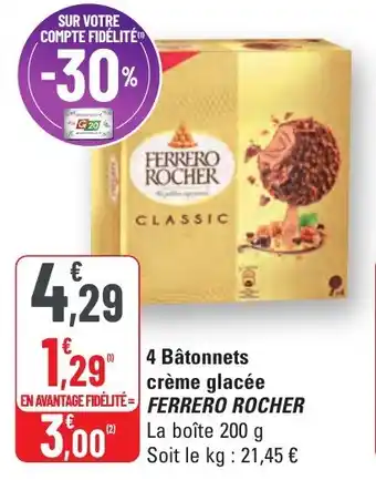 G20 4 bâtonnets crème glacée ferrero rocher offre