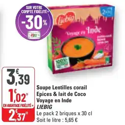G20 Soupe lentilles corail epices & lait de coco voyage en inde liebig offre