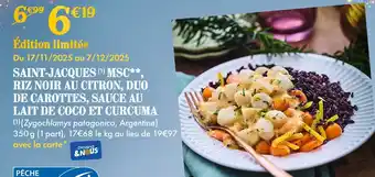 Picard Picard saint-jacques msc, riz noir au citron, duo de carottes, sauce au lait de coco et curcuma offre