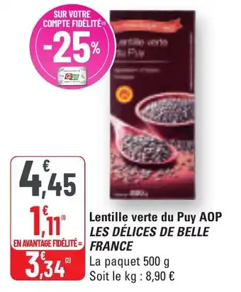 G20 Lentille verte du puy aop les délices de belle france offre