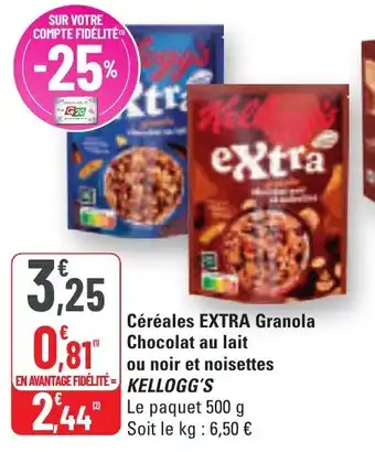 G20 Céréales extra granola chocolat au lait ou noir et noisettes kellogg's offre