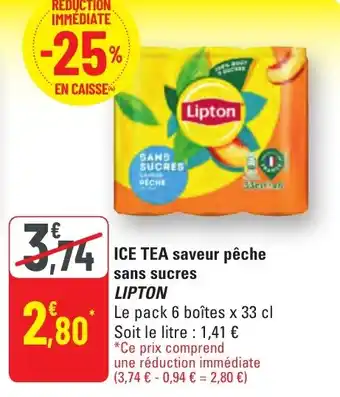 G20 Ice tea saveur pêche sans sucres lipton offre