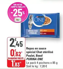G20 Repas en sauce spécial chat stérilisé poulet bœuf purina one offre