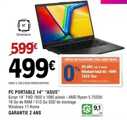 E.Leclerc Espace Culturel ASUS Pc portable 14" offre