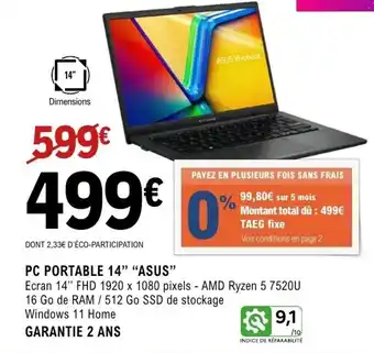 E.Leclerc Espace Culturel ASUS Pc portable 14" offre