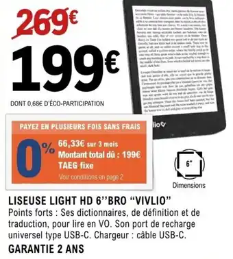 E.Leclerc Espace Culturel Liseuse light hd 6" bro "vivlio" offre