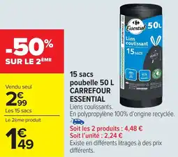 Carrefour Market 15 sacs poubelle carrefour essential offre