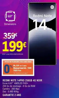 E.Leclerc Espace Culturel XIAOMI Redmi note 14pro 256gb 4g noir offre