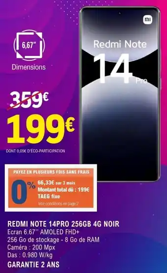 E.Leclerc Espace Culturel XIAOMI Redmi note 14pro 256gb 4g noir offre