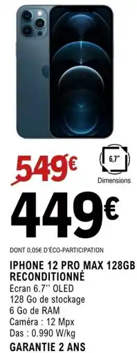 E.Leclerc Espace Culturel Iphone 12 pro max 128gb reconditionné offre