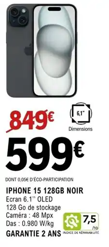 E.Leclerc Espace Culturel Iphone 15 128gb noir offre