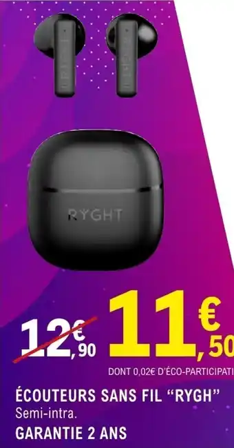 E.Leclerc Espace Culturel Écouteurs sans fil "rygh" offre