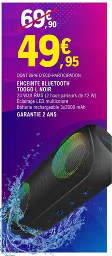E.Leclerc Espace Culturel Enceinte bluetooth toogo l noir offre