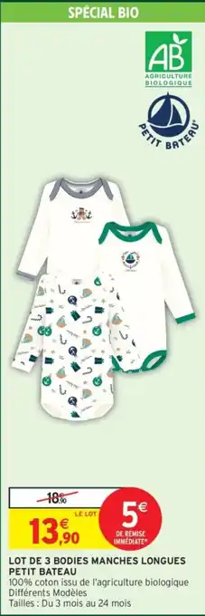 Intermarché Lot de 3 bodies manches longues petit bateau offre