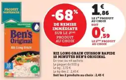 Super U Riz long grain cuisson rapide 10 minutes ben's original offre