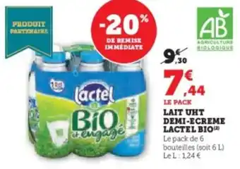 Super U Lait uht demi-ecreme lactel bio offre