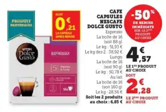 Super U Cafe capsules -50% nescafe dolce gusto espresso offre
