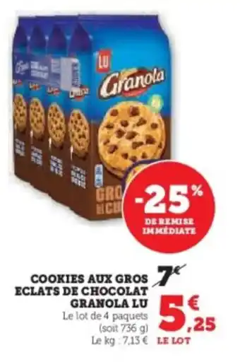 Super U Cookies aux gros eclats de chocolat granola offre