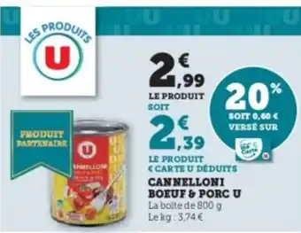 Super U Cannelloni boeuf & porc u offre