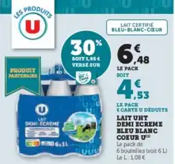 Super U Lait uht demi ecreme bleu blanc coeur ut offre
