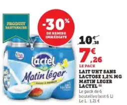 Super U Lait uht sans lactose 1,2% mg matin leger lactel offre