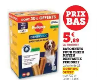 Super U Batonnets pour chien moyen dentastix pedigree offre
