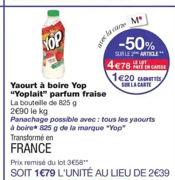 Monoprix YOPLAIT Yaourt à boire parfum fraise offre