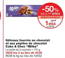 Monoprix MILKA Gâteaux fourrés au chocolat et aux pépites de chocolat Cake & Choc offre